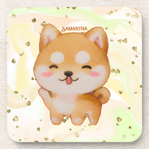 Kawaii glimlachend Cartoon-stijl Shiba Inu Bier Onderzetter
