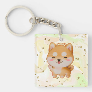 Kawaii glimlachend Cartoon-stijl Shiba Inu Sleutelhanger