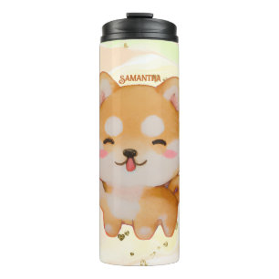 Kawaii glimlachend Cartoon-stijl Shiba Inu Thermosbeker