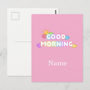 Kawaii Goedemorgen Zon & Regenboog Wolken Briefkaart