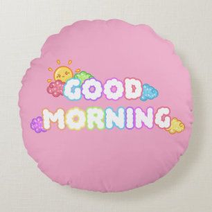 Kawaii Goedemorgen Zon & Regenboog Wolken Rond Kussen