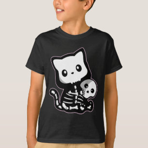 Kawaii Goth Pastel Skelet Zwarte Kat Schattig T-shirt