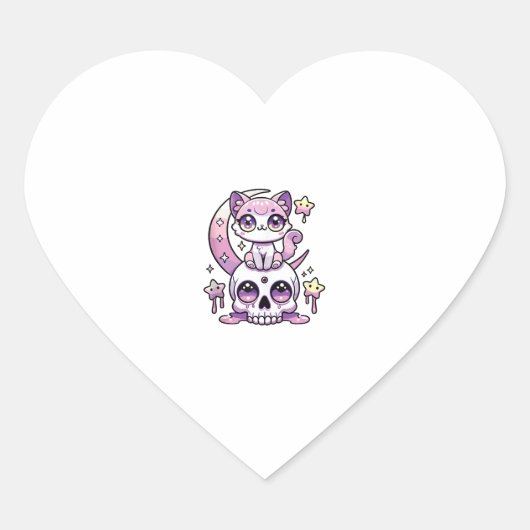 Kawaii Gothic Cat Pastel Gothic Gothic Cat _4 Hart Sticker (Voorkant)