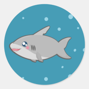 Kawaii grappige witte haaienstiker ronde sticker