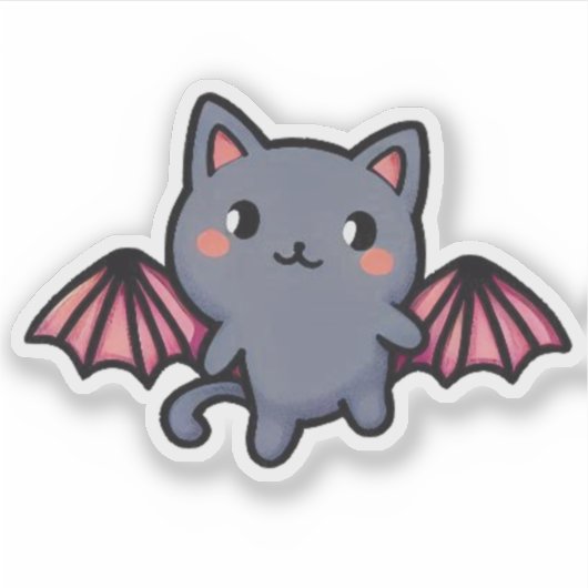 Kawaii Gray Bat Cat - Adorable Flying Kitten Sticker (Voorkant)