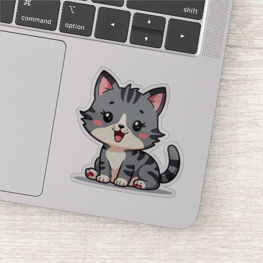 Kawaii Grey Tabby Kitten - Sleepy Pose Sticker (Detail)