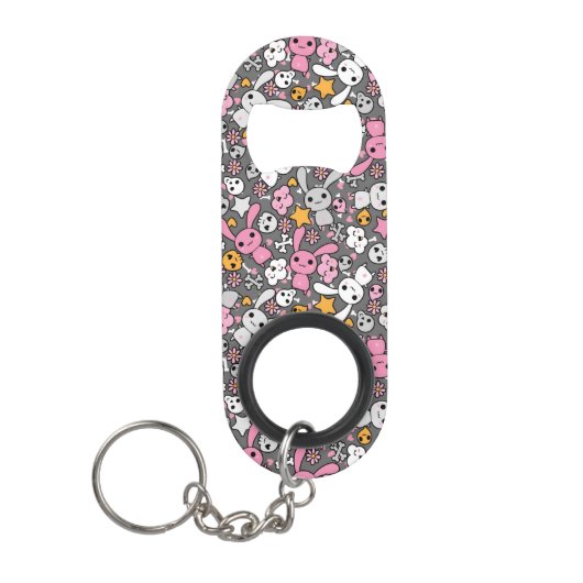 kawaii grijs patroon sleutelhanger flessenopener (Voorkant)