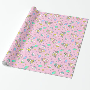 Kawaii Guinea Pig Unicorn Pattern in Roze Cadeaupapier