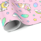 Kawaii Guinea Pig Unicorn Pattern in Roze Cadeaupapier (Rol Hoek)