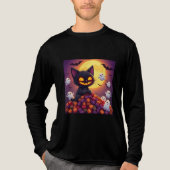 Kawaii Halloween Black Cat Art Tri-Blend Shirt (Voorkant volledig)