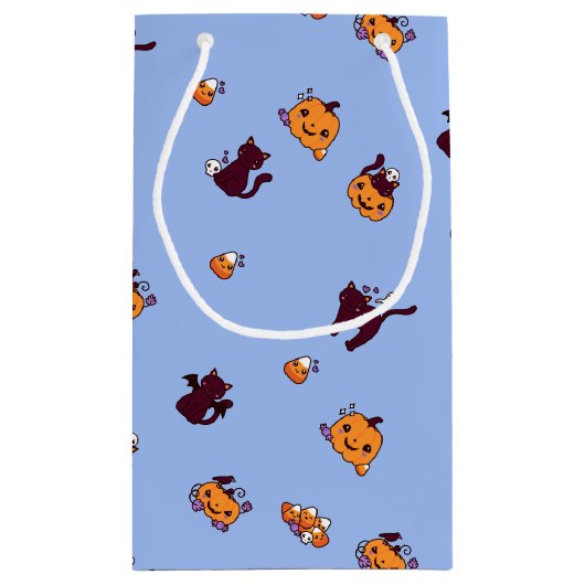 Kawaii Halloween Black Cats & Pumpkins Klein Cadeauzakje (Achterkant)