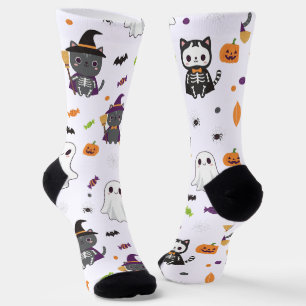 Kawaii Halloween Cats and Ghosts Sokken