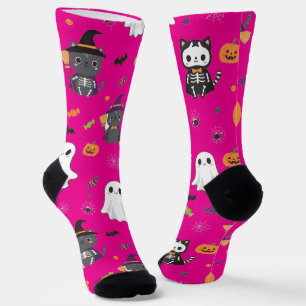 Kawaii Halloween Cats and Ghosts Sokken