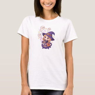 Kawaii Halloween Heks met Geesten T-shirt