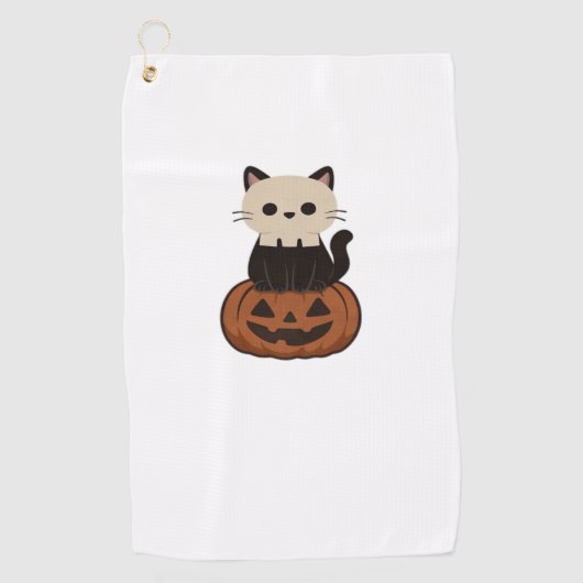 Kawaii Halloween Kat en pompoen Classic T-Shirt Golfhanddoek (Voorkant)