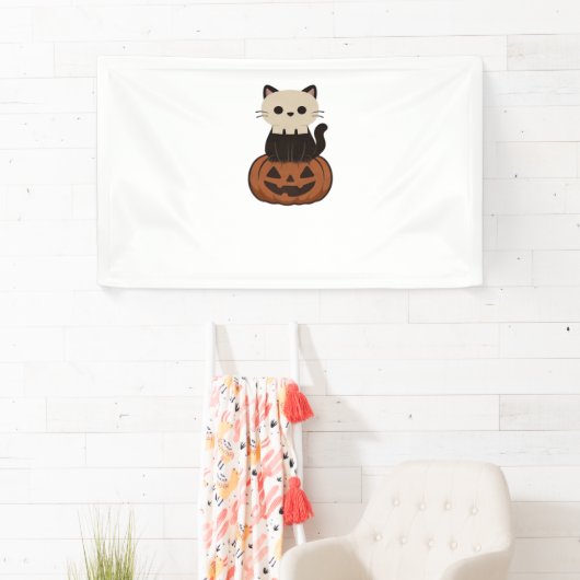 Kawaii Halloween Kat en pompoen Classic T-Shirt Spandoek (Insitu)