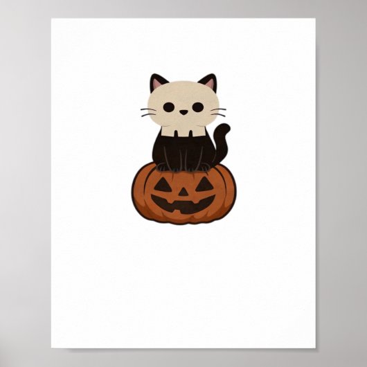 Kawaii Halloween Kat en pompoen Oversized T-Shirt Poster (Voorkant)