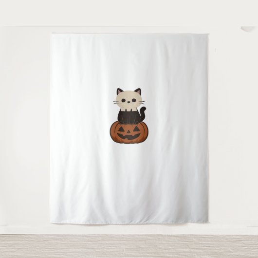 Kawaii Halloween Kat en pompoen Oversized T-Shirt Wandkleed (Voorkant)