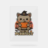 Kawaii Halloween kat met pompoen, Schattigee heks  Acryl Bord (Voorkant)