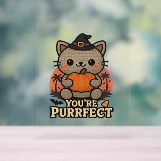 Kawaii Halloween kat met pompoen, Schattigee heks  Acryl Bord (Neutraal)