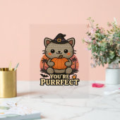 Kawaii Halloween kat met pompoen, Schattigee heks  Acryl Bord (Huwelijk)
