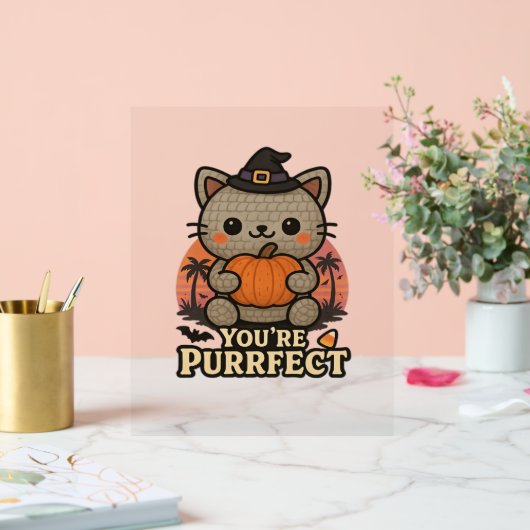 Kawaii Halloween kat met pompoen, Schattigee heks  Acryl Bord (Huwelijk)