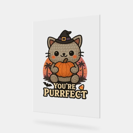 Kawaii Halloween kat met pompoen, Schattigee heks  Acryl Bord (Hoek)