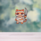 Kawaii Halloween Mummy Cat met Zwaard Classic T-Sh Acryl Bord (Neutraal)