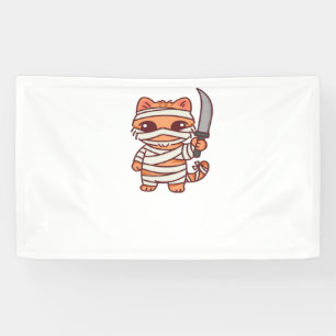 Kawaii Halloween Mummy Cat met Zwaard Classic T-Sh Spandoek
