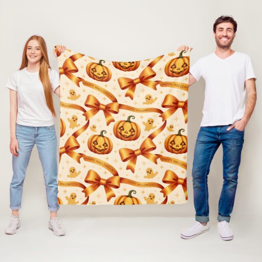 Kawaii Halloween Pumpkin & Bows Fleece Deken (In situ)