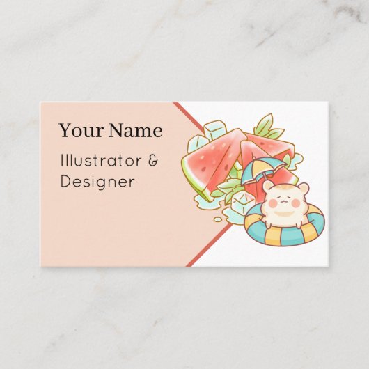 Kawaii Hamster Watermeloen Zomer - Mooie Esthetiek Visitekaartje (Voorkant)