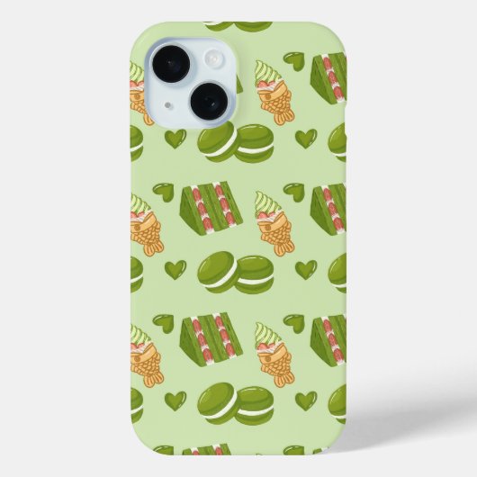 Kawaii Hand-Drawn Matcha Sweets Seamless Pattern Case-Mate iPhone Case (Achterkant)