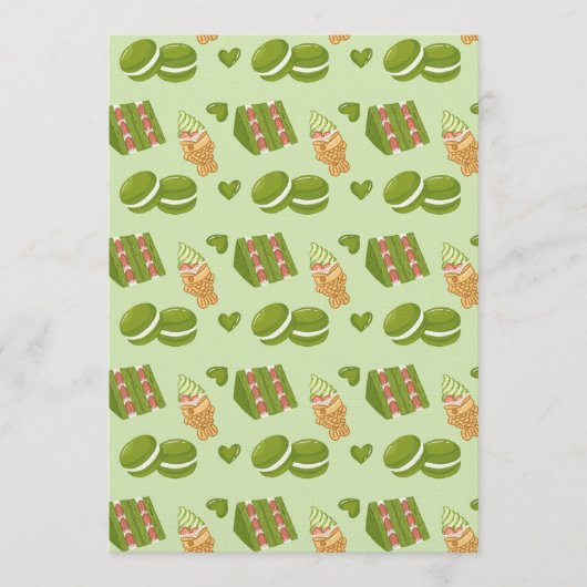 Kawaii Hand-Drawn Matcha Sweets Seamless Pattern Kaart (Voorkant)
