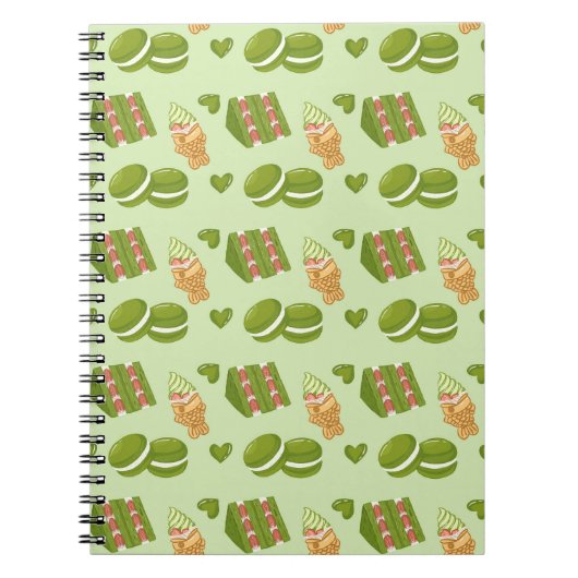 Kawaii Hand-Drawn Matcha Sweets Seamless Pattern Notitieboek (Voorkant)