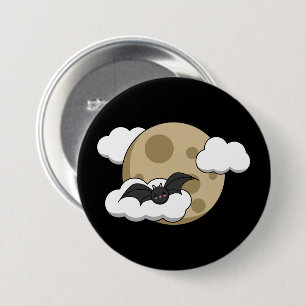 Kawaii Happy Bat Flying op Full Moon Ronde Button 7,6 Cm