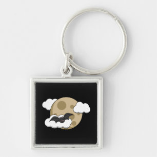 Kawaii Happy Bat Flying op Full Moon Sleutelhanger
