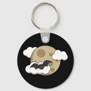 Kawaii Happy Bat Flying op Full Moon Sleutelhanger