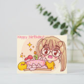 Kawaii Happy Birthday Briefkaart (Staand voorkant)