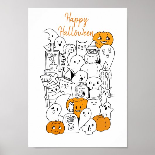 Kawaii Happy Halloween Doodle Poster (Voorkant)