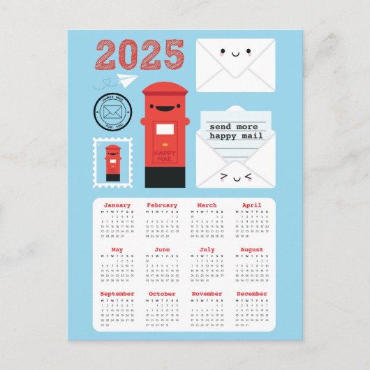 Kawaii Happy Mail 2025 Kalender Briefkaart (Voorkant)