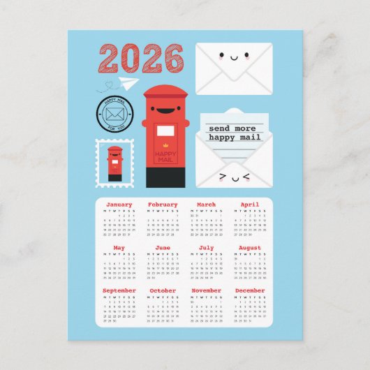 Kawaii Happy Mail 2026 Kalender Briefkaart (Voorkant)