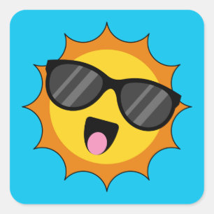 Kawaii Happy Sun met zonnebril Vierkante Sticker