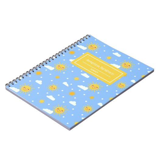 Kawaii Happy Suns en Clouds Pattern Notitieboek (Linkerzijde)