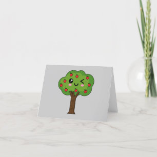Kawaii Happy Winking Apple Tree Bedankkaart