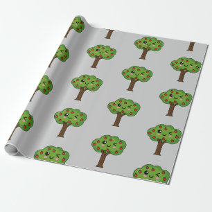 Kawaii Happy Winking Apple Tree Cadeaupapier