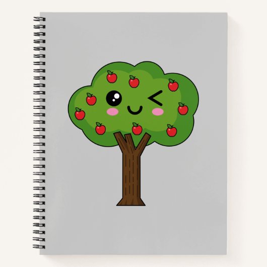 Kawaii Happy Winking Apple Tree Notitieboek (Voorkant)