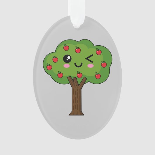Kawaii Happy Winking Apple Tree Ornament (voorkant)