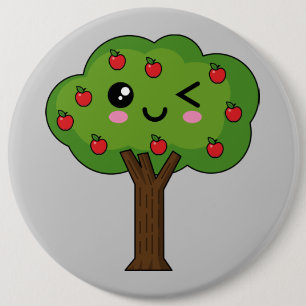 Kawaii Happy Winking Apple Tree Ronde Button 6,0 Cm
