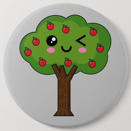 Kawaii Happy Winking Apple Tree Ronde Button 6,0 Cm (Voorkant)