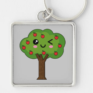 Kawaii Happy Winking Apple Tree Sleutelhanger